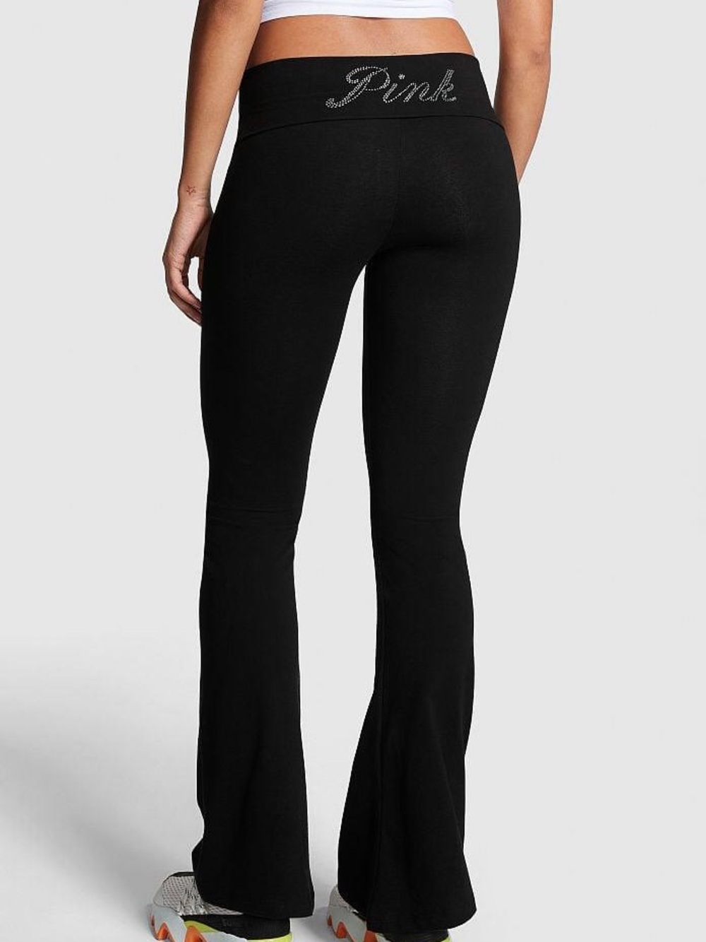 Victoria’s Secret PINK Y2K Rhinestone Flare Yoga Pants Foldover McBling Low Rise